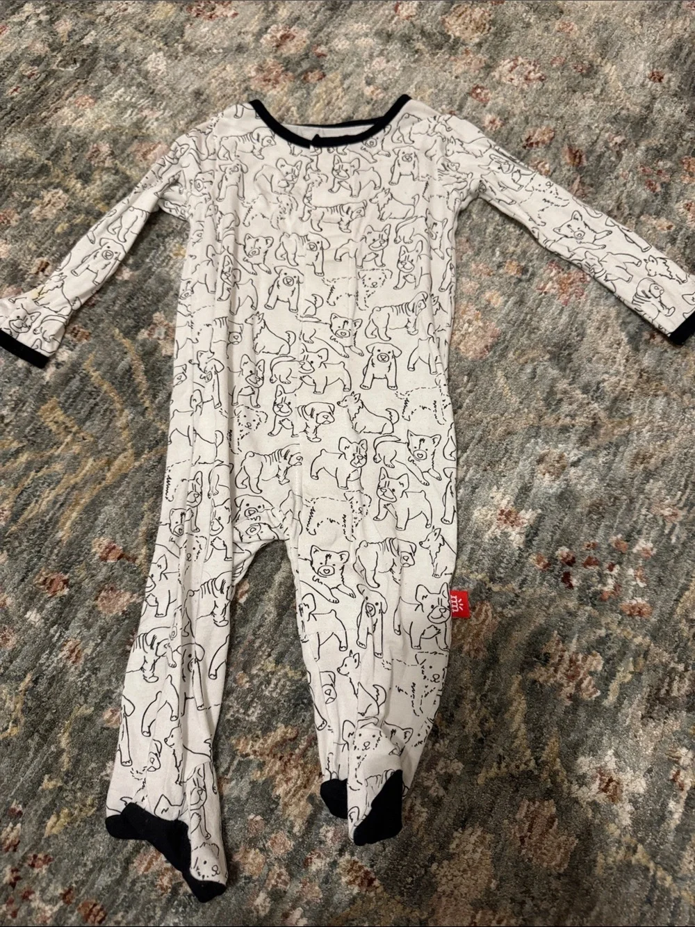 Magnetic Me White One-Piece with Black Puppy Line Print